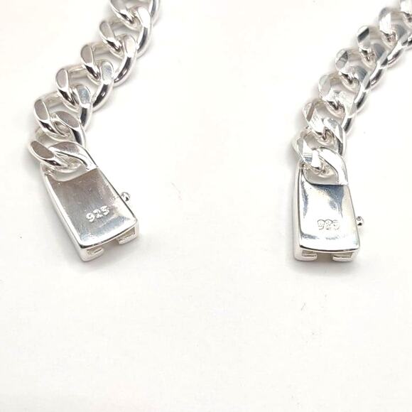 925 Silver Miami Cuban Chain Necklace & Bracelet Set Valentines Birthday Gift - Picture 2 of 7